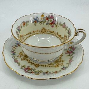 Noritake Japan 1933 Chablis Porcelain 22K Gold Bonded Footed Cup and Saucer Set